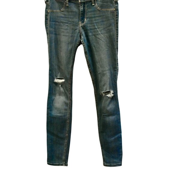 Women's Hollister Low-Rise Jean Legging Ripped Knees Medium Wash Size 5R - Picture 1 of 6